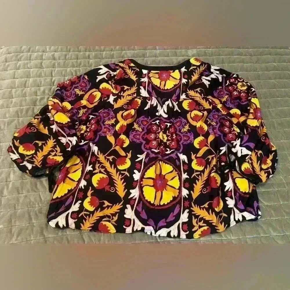 Haute Hippie Blouse 1X | Boho Luxe Top | Statement Puff Sleeve Festival Style - Picture 2 of 8